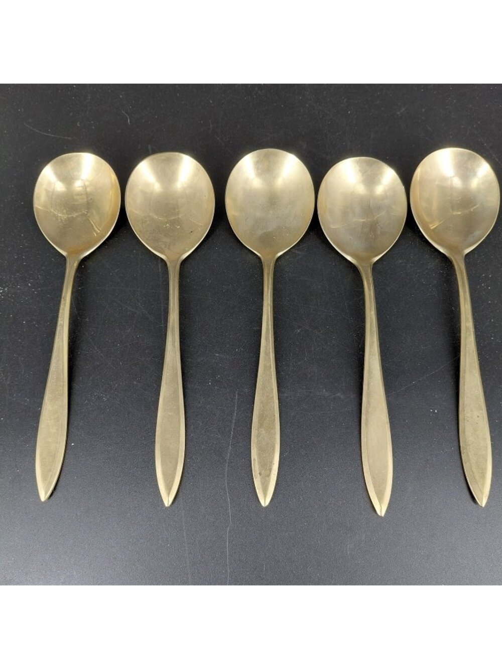 Dirigold Regal Spoon Set 5 Dirilyte Alloy Gold Table Flatware Satin MCM Sweden